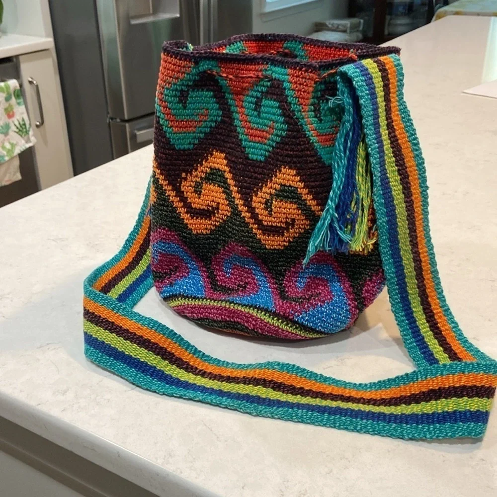Multicolor Wayuu Artisan Crochet Shoulder Crossbody Bucket Bag